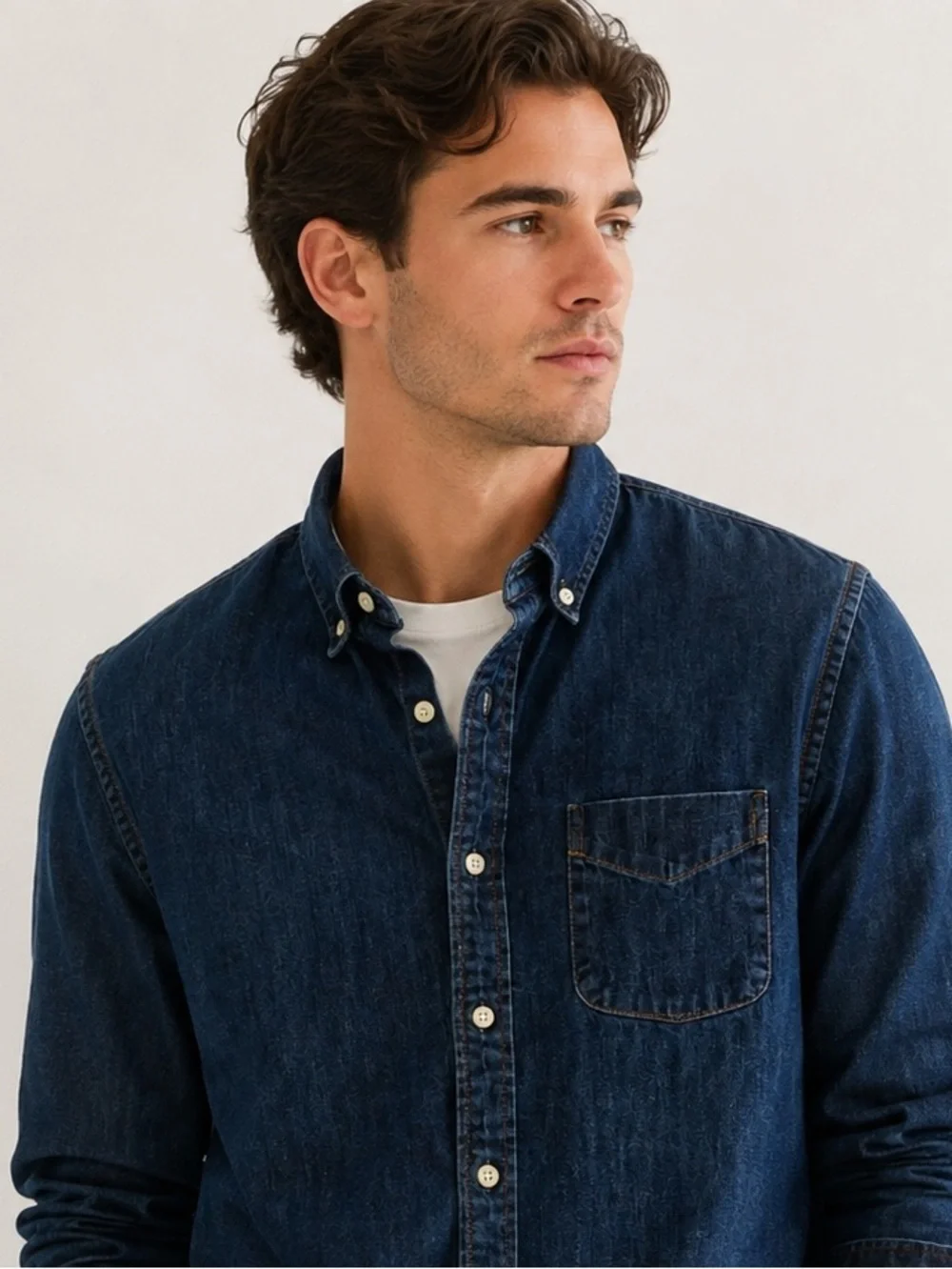 NWOT ORGANIC denim J.Crew Distressed Sleeve Denim Button Down Shirt Dark Wash